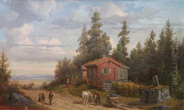 Stuga Vid Landsvag Oil Painting by Gustaf Wilhelm Palm