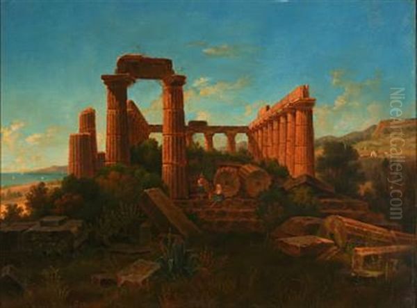 View Of Juno's Temple Near Girgenti In Sicily Oil Painting by Gustaf Wilhelm Palm