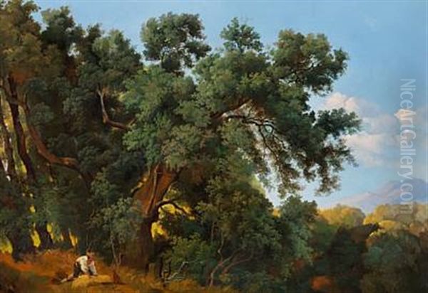 A Man On The Fringes Of The Forest On A Summer Day Oil Painting by Gustaf Wilhelm Palm