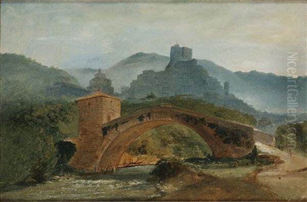 Italiensk Landskapsstudie Oil Painting by Gustaf Wilhelm Palm