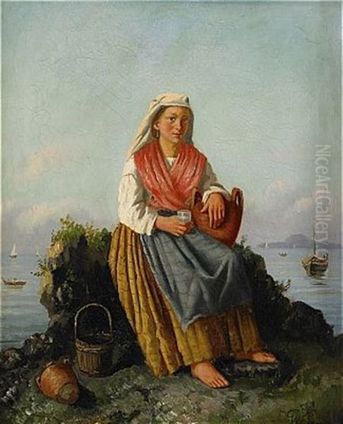 Sittande Allmogekvinna I Kustlandskap by Gustaf Wilhelm Palm