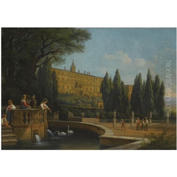 Tivoli, A View Of The Villa D'este Oil Painting by Gustaf Wilhelm Palm