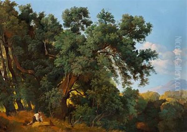 A Man And His Dog On The Fringes Of The Forest On A Summer's Day Oil Painting by Gustaf Wilhelm Palm