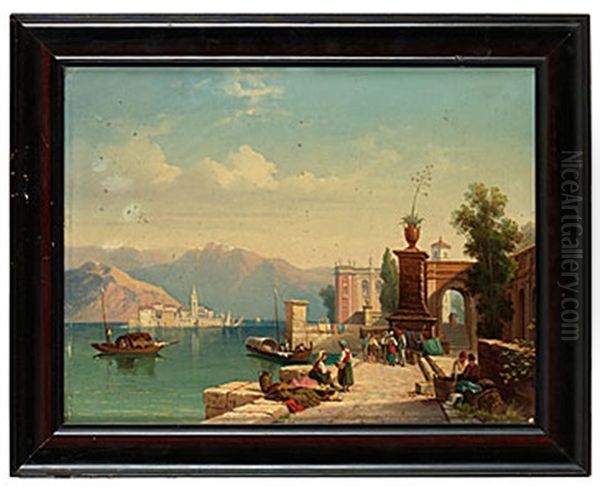 Vue Fran Villa D'este Vid Stranden Af Lago Maggiore Oil Painting by Gustaf Wilhelm Palm