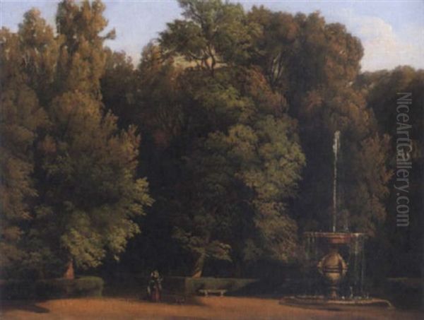 Italienskt Landskap Med Fontan Oil Painting by Gustaf Wilhelm Palm