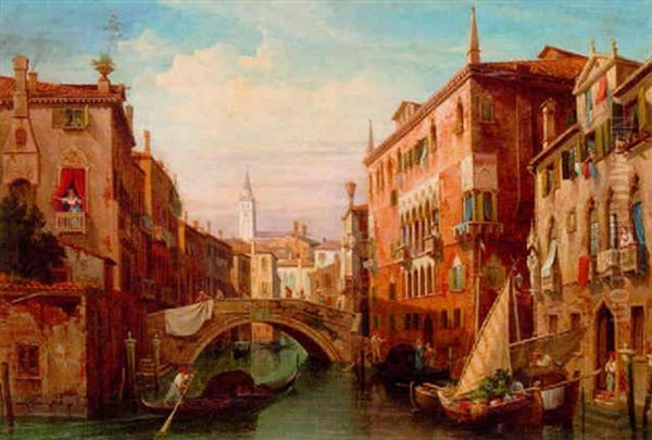 Vue Af Canale E Palazzo Osmarino I Venedig Oil Painting by Gustaf Wilhelm Palm