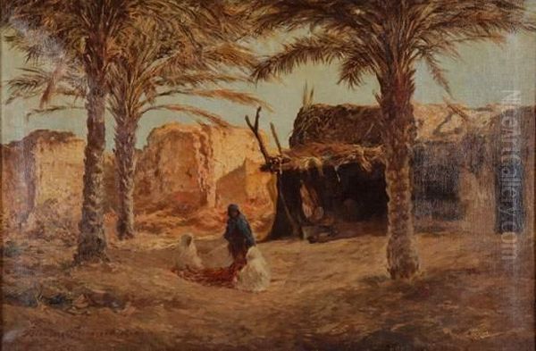 Orientaux Sous Les Palmiers, Biskra Oil Painting by Franz Blaskovitz