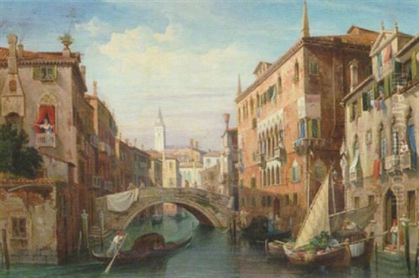 Vue Af Canale E Palazzo Osmarino I Venedig Oil Painting by Gustaf Wilhelm Palm