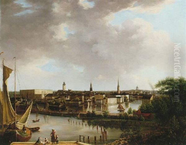 Utsikt Over Stockholm Mot Riddarholmen Och Gamla Stan Oil Painting by Gustaf Wilhelm Palm