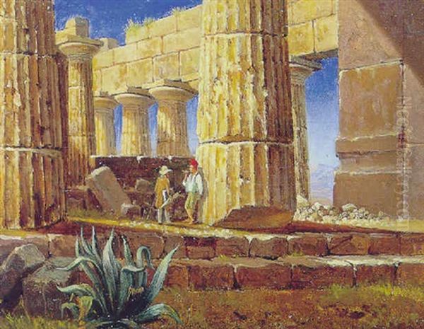 Ruinerne Ved Paestum Oil Painting by Gustaf Wilhelm Palm