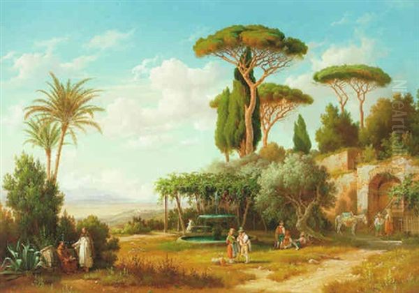 Vue Fran Capucinerklostret I Frascati - I Fonden Campagnan Oil Painting by Gustaf Wilhelm Palm