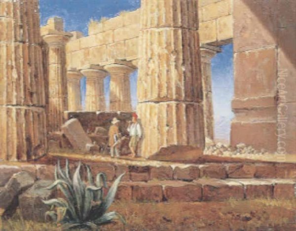 Ruinere Ved Paestum Oil Painting by Gustaf Wilhelm Palm