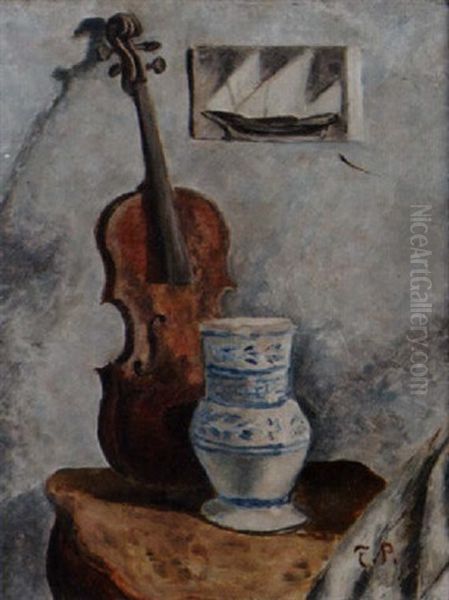 Stilleben Med Violin Och Kruka Oil Painting by Torsten Palm