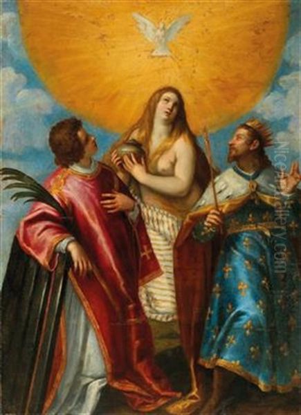 Mary Magdalene With Saint Lawrence And Saint Louis Of France Oil Painting by Jacopo Palma il Giovane