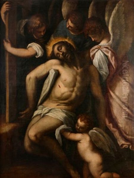 Le Christ Soutenu Par Des Anges Oil Painting by Jacopo Palma il Giovane