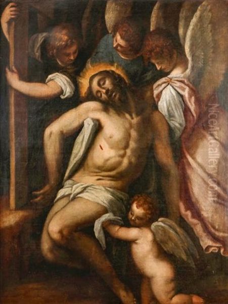 Le Christ Soutenu Par Des Anges Oil Painting by Jacopo Palma il Giovane