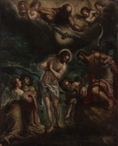 The Baptism Of Christ Oil Painting by Jacopo Palma il Giovane