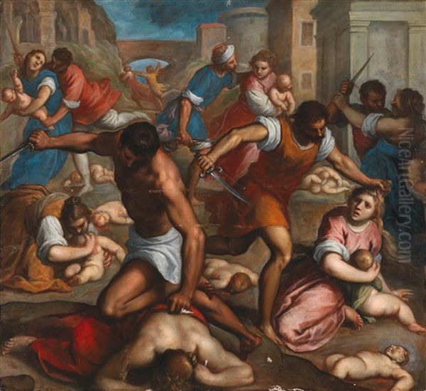 Massacre Of The Innocents Oil Painting by Jacopo Palma il Giovane