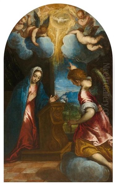 The Annunciation Oil Painting by Jacopo Palma il Giovane