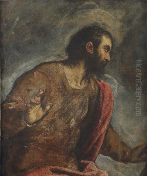 A Male Saint; A Fragment Oil Painting by Jacopo Palma il Giovane