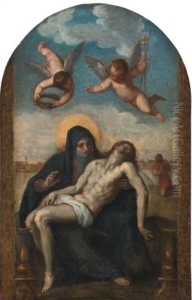 The Pieta, A View Of Venice Beyond Oil Painting by Jacopo Palma il Giovane