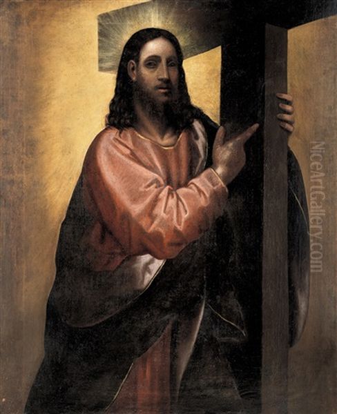 Cristo Con Croce Oil Painting by Jacopo Palma il Giovane