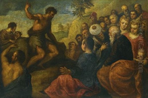 St. John The Baptist Preaching Oil Painting by Jacopo Palma il Giovane