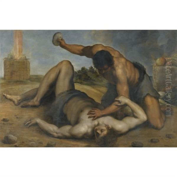 Cain Slaying Abel Oil Painting by Jacopo Palma il Giovane