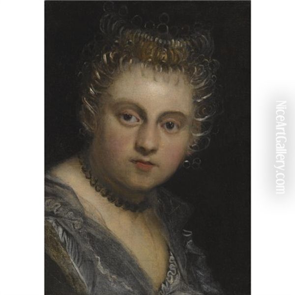 Portrait Of A Young Lady, Head And Shoulders Oil Painting by Jacopo Palma il Giovane