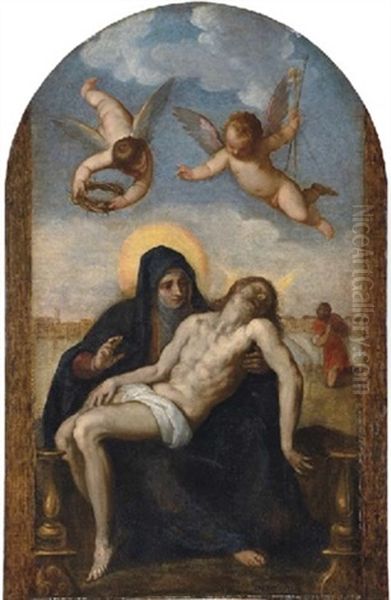 The Pieta, A View Of Venice Beyond Oil Painting by Jacopo Palma il Giovane