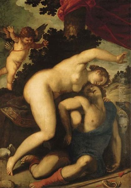 Venus And Adonis Oil Painting by Jacopo Palma il Giovane