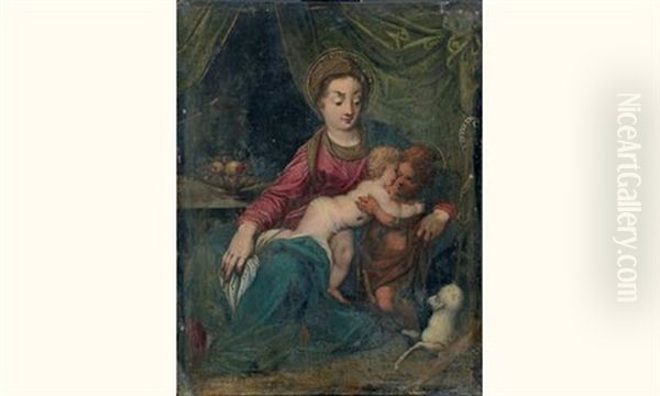 Vierge A L'enfant Avec Saint Jean Baptiste Oil Painting by Jacopo Palma il Giovane