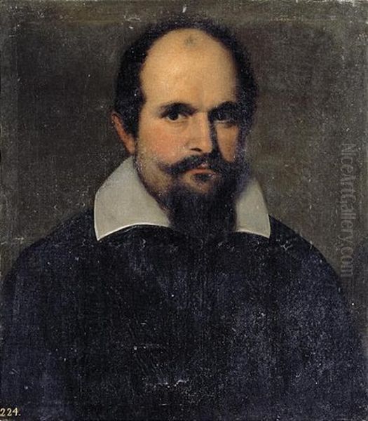 Portrait Of A Gentleman Wearing Black With A White Collar Oil Painting by Jacopo Palma il Giovane