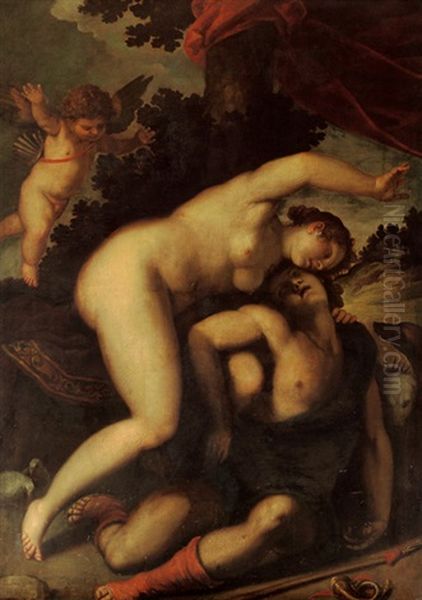 Venere E Adone Oil Painting by Jacopo Palma il Giovane