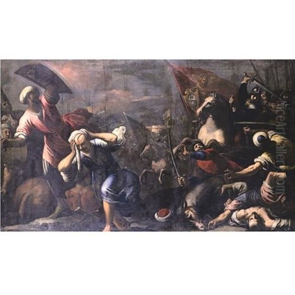 Tommaso Mocenigo Leading The Venetian Army Against The Turks Oil Painting by Jacopo Palma il Giovane