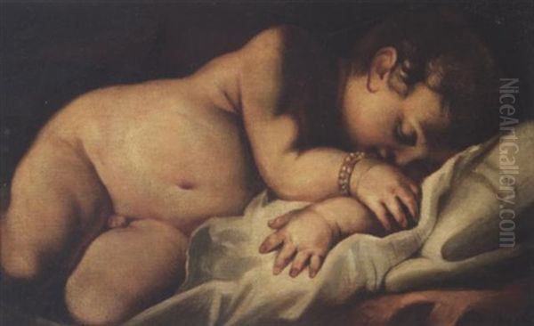 A Sleeping Putto Oil Painting by Jacopo Palma il Giovane