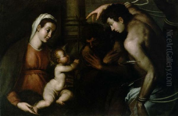 La Madonna Con I Santi Giovanni Battista E San Sebastiano Oil Painting by Jacopo Palma il Giovane