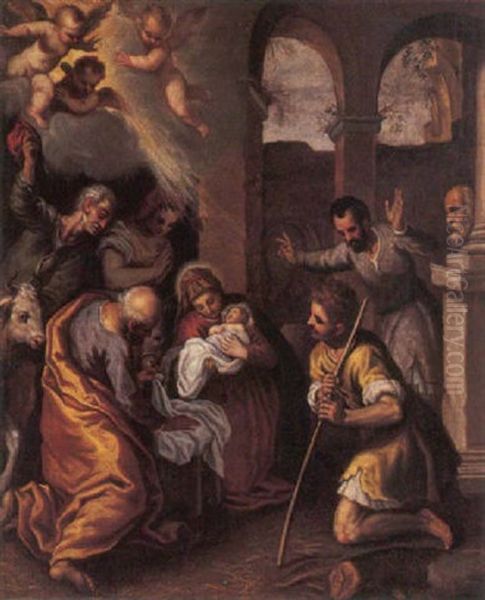 Adorazione Dei Pastori Oil Painting by Jacopo Palma il Giovane