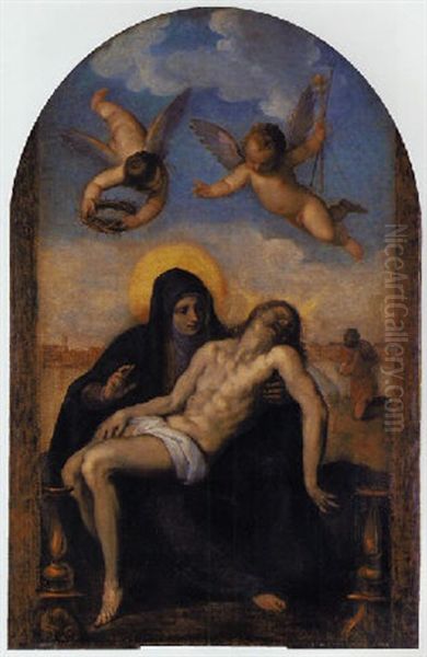 The Pieta, A View Of Venice Beyond Oil Painting by Jacopo Palma il Giovane