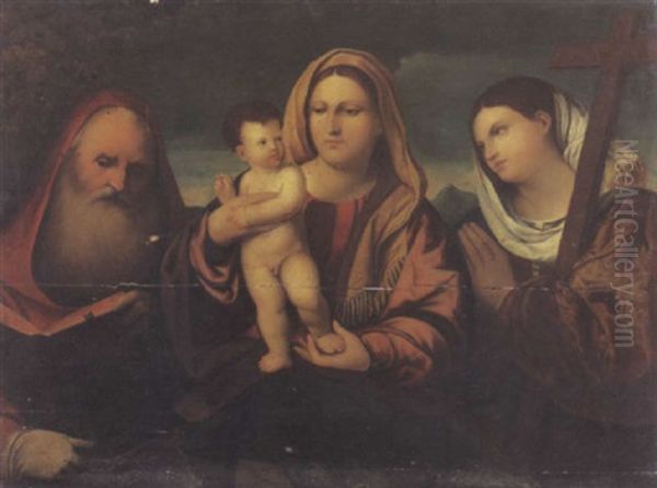 Brustbild Der Maria Mit Dem Jesuskind Und Dem Heiligen Hieronymus Und Der Heiligen Katharina Oil Painting by Jacopo Palma il Giovane