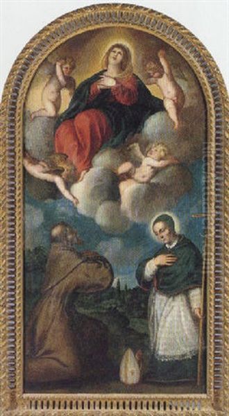 The Assumption Of The Virgin, With Saint Francis And A Bishop Saint Oil Painting by Jacopo Palma il Giovane