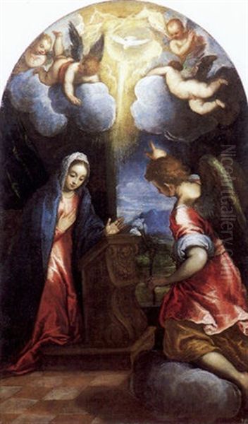 L'annunciazione Oil Painting by Jacopo Palma il Giovane