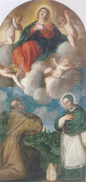 The Assumption Of The Virgin, With Saint Francis And A Bishop Saint Oil Painting by Jacopo Palma il Giovane