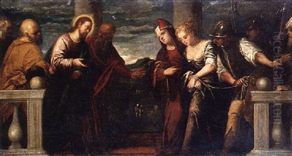 Christ And The Woman Taken In Adultery Oil Painting by Jacopo Palma il Giovane