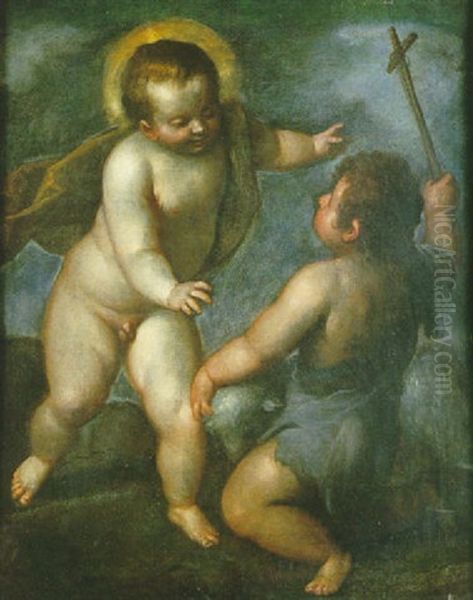 L'enfant Jesus Et Saint Jean-baptiste Oil Painting by Jacopo Palma il Giovane