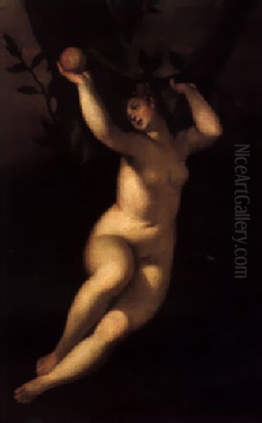 Eve Taking The Apple From The Tree Of Knowledge Oil Painting by Jacopo Palma il Giovane