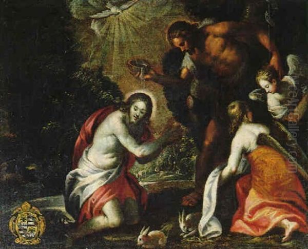 Il Battesimo Di Cristo Oil Painting by Jacopo Palma il Giovane