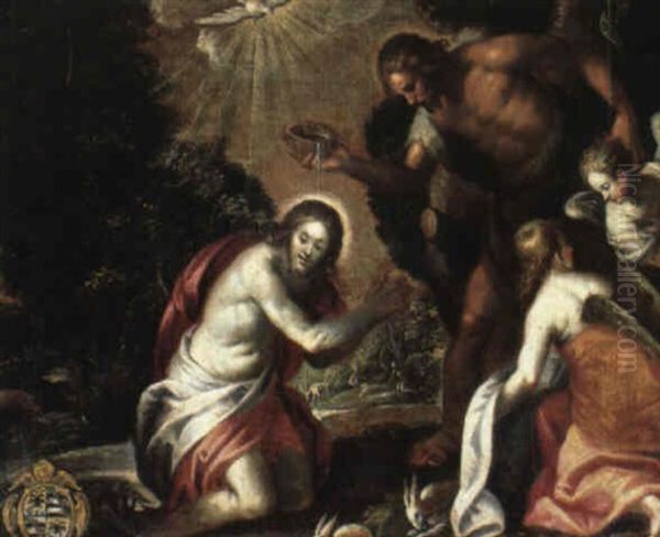 The Baptism Of Christ Oil Painting by Jacopo Palma il Giovane