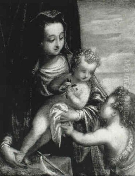 The Madonna And Child With The Infant St. John The Baptist by Jacopo Palma il Giovane