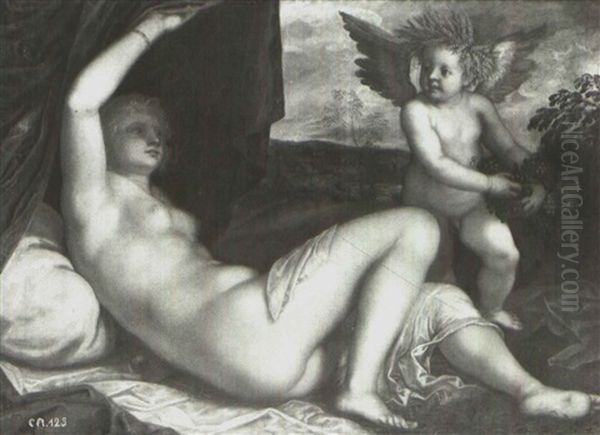 Venus And Cupid: An Allegory Of Abundance Oil Painting by Jacopo Palma il Giovane